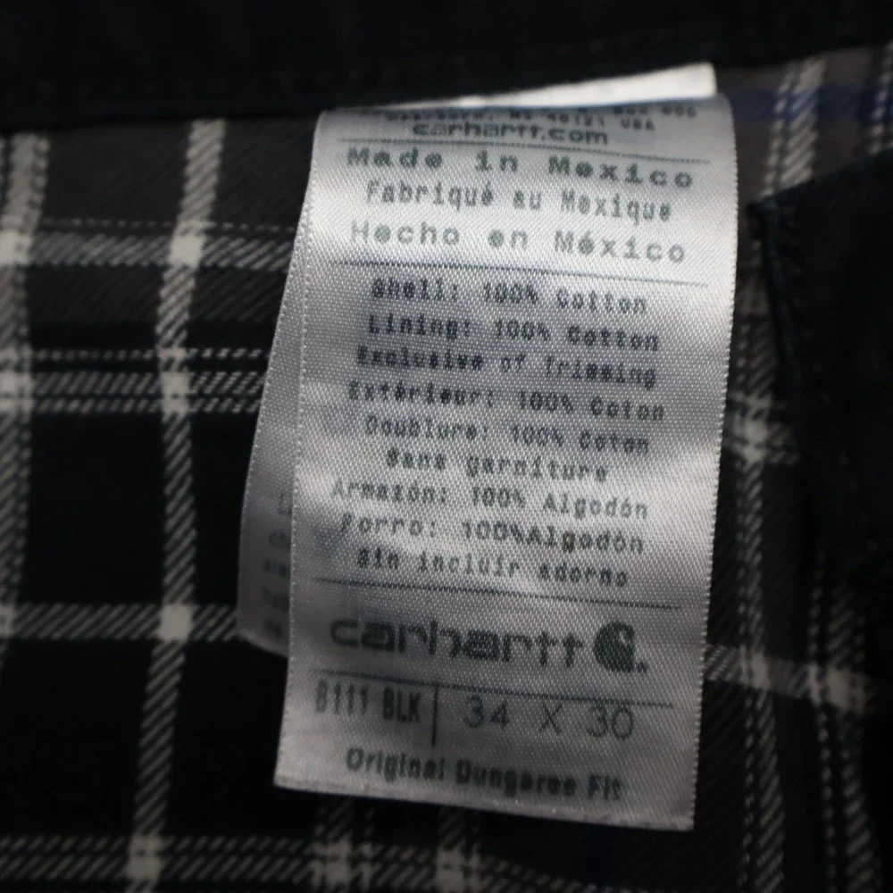 Carhartt Pants Men 34x30 Black Dungaree Loose Straight Washed‎ Duck Lined B111